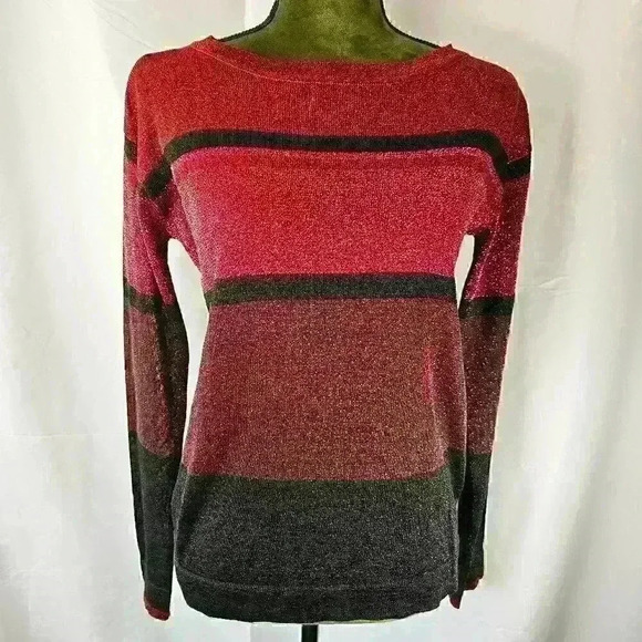 ✨Like New✨ Venus Long-Sleeved Striped Shimmer Lightweight Sweater, Size XS - Picture 1 of 9
